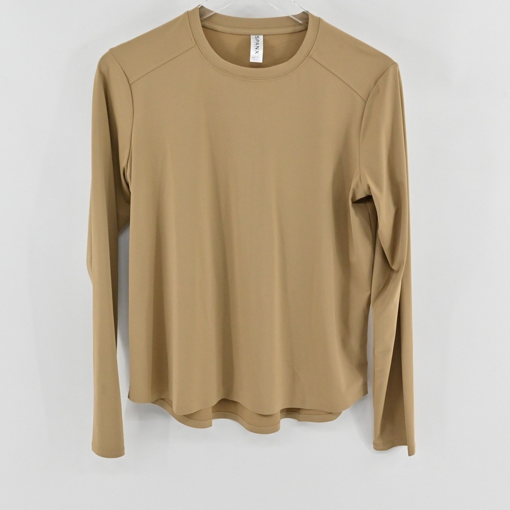 Spanx AirEssentials Long Sleeve Top Womens Size M Barley Tan Gym Crewneck 51043R